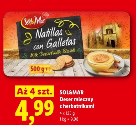 Deser mleczny z herbatnikami Sol&Mar 4-pak 125g promocja w Lidl