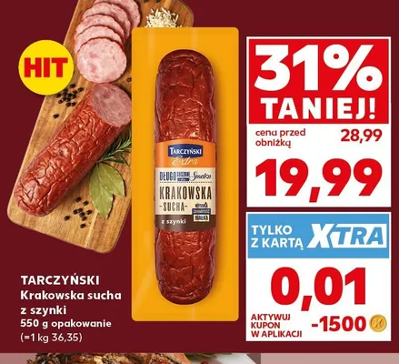 Kiełbasa krakowska sucha z szynki Tarczyński promocja w Kaufland