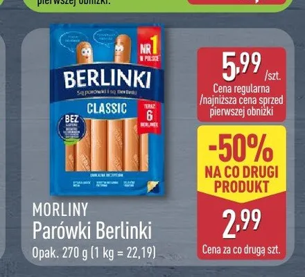 Parówki Berlinki Classic Morliny promocja w Aldi