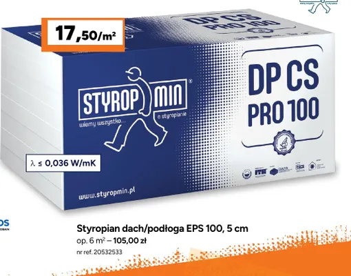 Styropian dach/podłoga EPS 100 5 cm Styropmin promocja w Bricoman