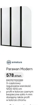 Parawan nawannowy KFA Armatura Modern czarny promocja w Castorama
