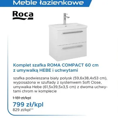 Komplet szafka ROMA COMPACT 60 cm z umywalką HEBE i uchwytami Roca promocja w Blu Salony Łazienek