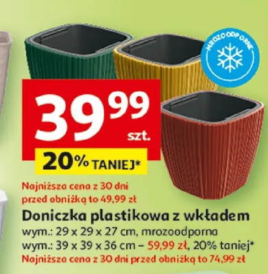 Doniczka plastikowa z wkładem mrozoodporna 29x29x27cm promocja w Auchan