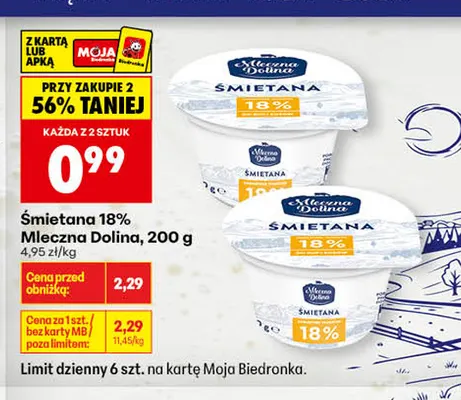 Śmietana Mleczna Dolina 18% promocja w Biedronka