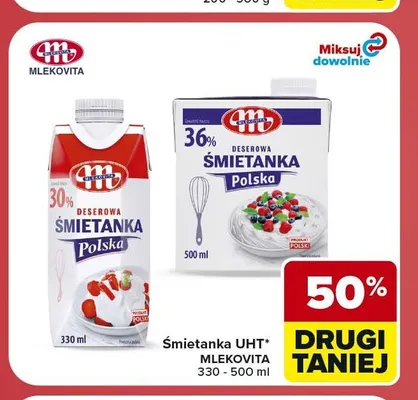 Śmietanka UHT Mlekovita 36% promocja w Carrefour