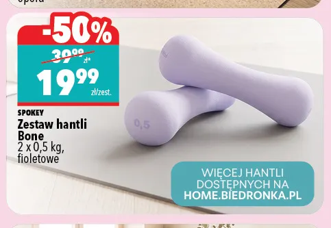 Zestaw hantli Bone 2x0,5 kg fioletowe Spokey promocja w Biedronka Home