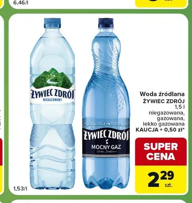 Woda źródlana gazowana Żywiec Zdrój promocja w Carrefour Express