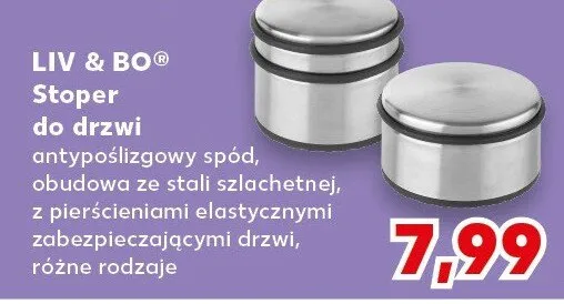 Stoper do drzwi antypoślizgowy spód, obudowa ze stali szlachetnej, z pierścieniami elastycznymi zabezpieczającymi drzwi, różne rodzaje promocja w Kaufland