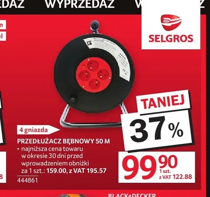Przedłużacz bębnowy 50 m promocja w Selgros
