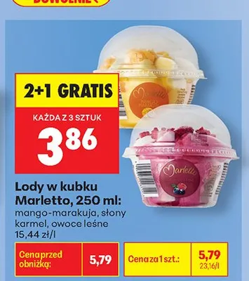Lody w kubku Marletto Słony Karmel 250 ml promocja w Biedronka
