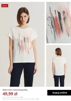 T-shirt damski biały z kolorową grafiką Greenpoint promocja w Greenpoint