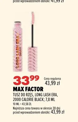 Tusz do rzęs Max Factor Long Lash Era 2000 Calorie Black promocja w Drogerie Natura