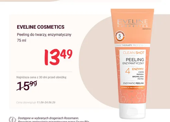 Peeling do twarzy enzymatyczny Eveline Cosmetics promocja w Rossmann