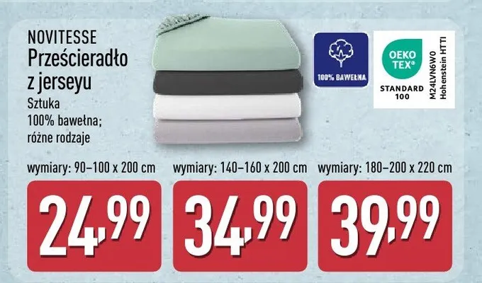 Prześcieradło z jerseyu NOVITESSE 140-160 x 200 cm promocja w Aldi