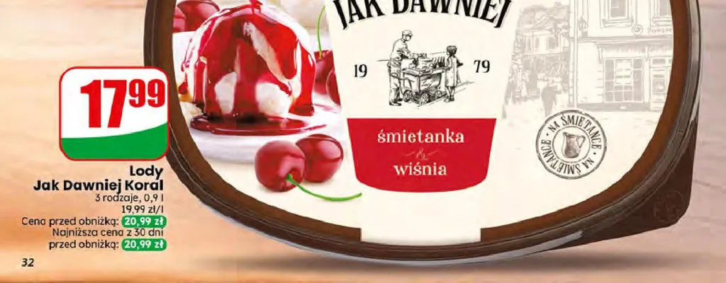 Lody śmietanka wiśnia Bracia Koral Jak Dawniej promocja w Dino