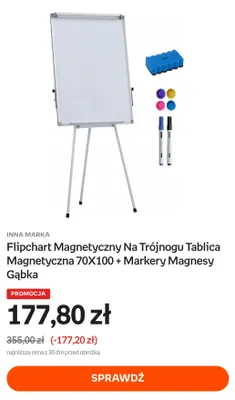 Flipchart magnetyczny na trójnogu tablica magnetyczna 70x100 + markery magnesy gąbka promocja w Empik