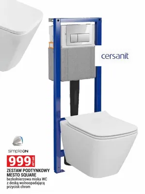 Zestaw podtynkowy Mesto Square bezkołnierzowa miska WC z deską wolnoopadającą przycisk chrom promocja w Merkury Market