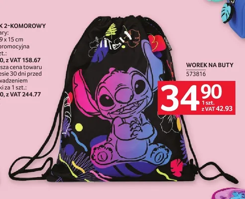 Worek na buty Stitch promocja w Selgros