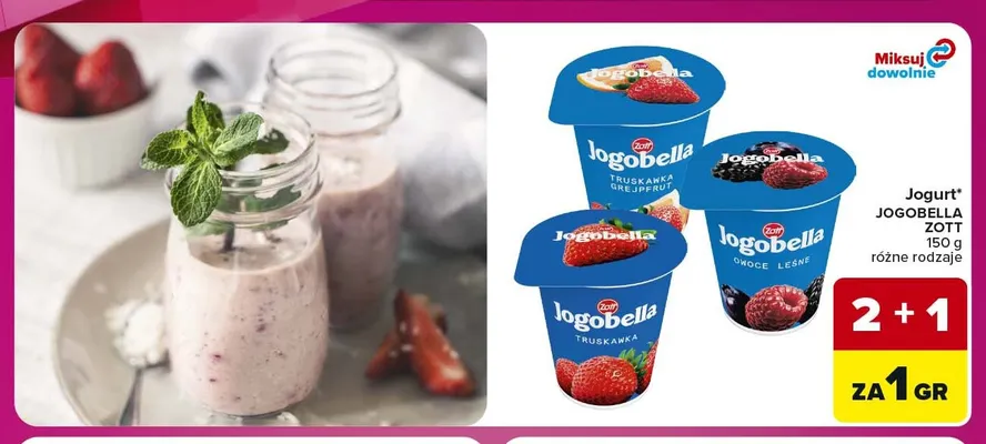 Jogurt Jogobella owoce leśne Zott promocja w Carrefour Market
