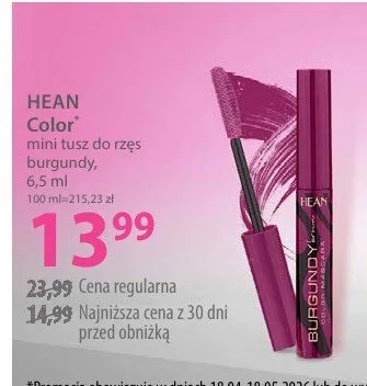 Mini tusz do rzęs Hean Color burgundy promocja w Hebe