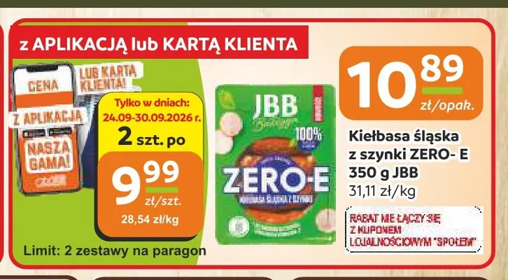 Kiełbasa śląska z szynki Zero-E JBB promocja w Społem Częstochowa