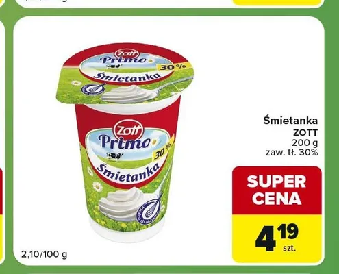 Śmietanka Zott Primo 30% promocja w Carrefour Express
