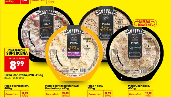 Pizza 4 sery bezglutenowa i bez laktozy Donatello promocja w Biedronka