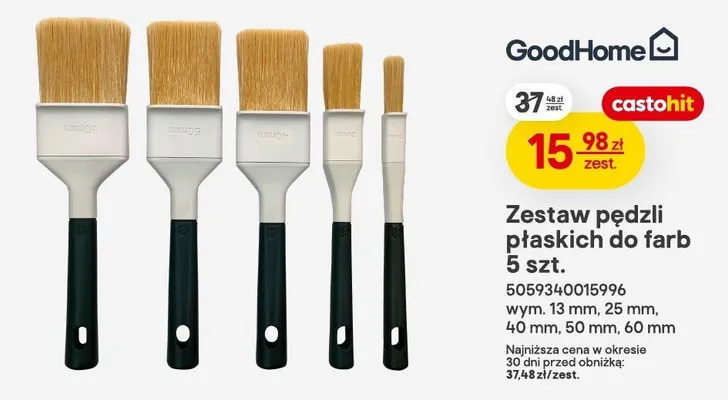 Zestaw pędzli płaskich do farb 5szt. promocja w Castorama