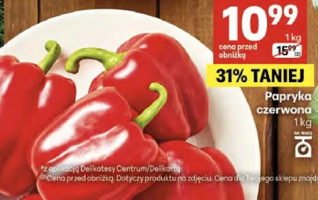 Papryka czerwona promocja w Delikatesy Centrum