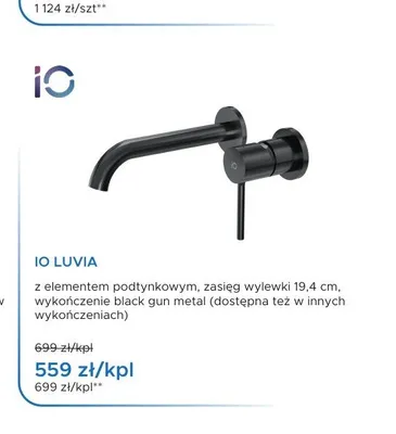 Bateria umywalkowa podtynkowa iO Luvia black gun metal promocja w Blu Salony Łazienek