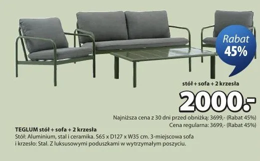 Teglum stół + sofa + 2 krzesła promocja w Jysk