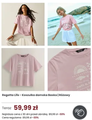 Koszulka damska Regatta Life Baska różowa promocja w Regatta