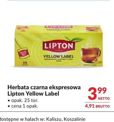 Herbata czarna ekspresowa Lipton Yellow Label promocja w Makro