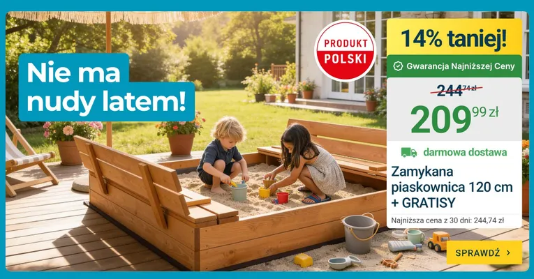 Zamykana piaskownica 120 cm z gratisami promocja w ERLI