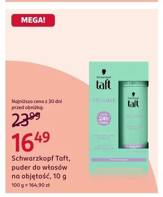 Puder do włosów na objętość Schwarzkopf Taft 10g promocja w Rossmann