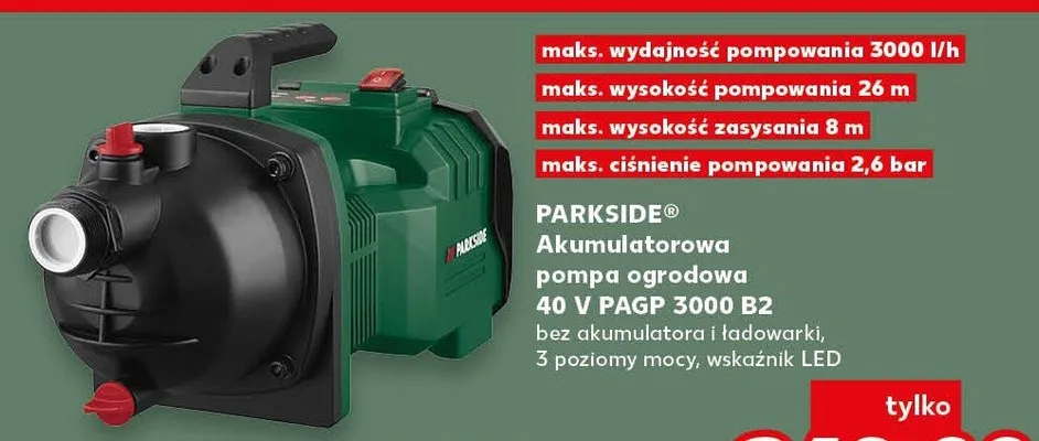 Akumulatorowa pompa ogrodowa 40 V PAGP 3000 B2 promocja w Kaufland