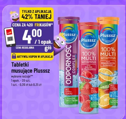 Tabletki musujące Plusssz 100% Multi Witamina Malina Truskawka promocja w POLOmarket