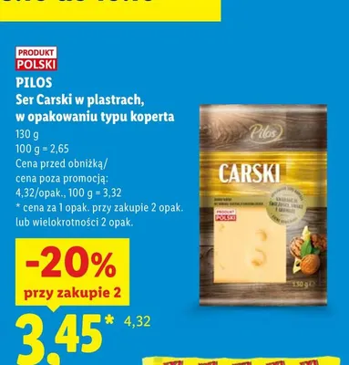 Ser Carski w plastrach w opakowaniu typu koperta Pilos promocja w Lidl