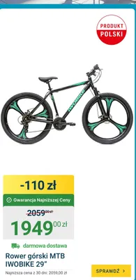 Rower górski MTB IWOBIKE 29" promocja w ERLI