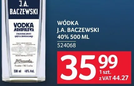Wódka J.A. Baczewski 40% 500 ml promocja w Selgros