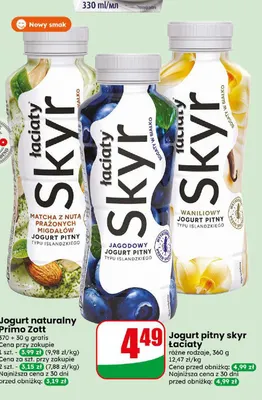 Jogurt pitny skyr Łaciaty matcha z nutą prażonych migdałów promocja w Dino