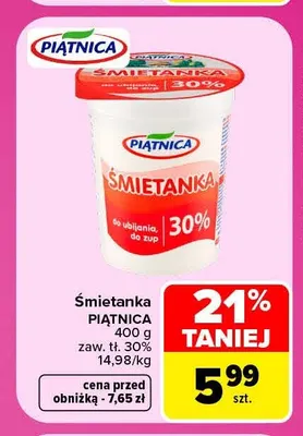 Śmietanka Piątnica 30% promocja w Carrefour