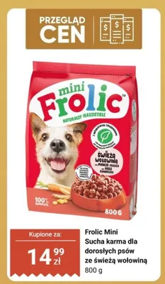 Karma sucha dla dorosłych psów ze świeżą wołowiną Frolic Mini promocja w Biedronka