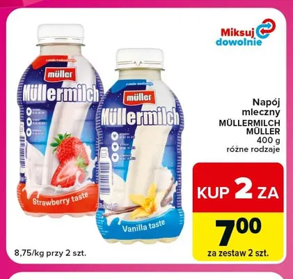 Napój mleczny Müllermilch Müller truskawkowy promocja w Carrefour Express