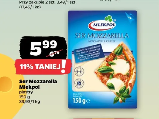 Ser Mozzarella Mlekpol plastry promocja w Netto