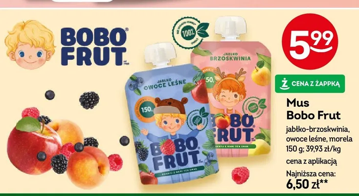 Mus Bobo Frut jabłko-brzoskwinia promocja w Żabka