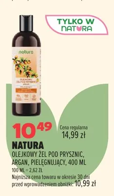 Olejkowy żel pod prysznic Natura argan pielęgnujący promocja w Drogerie Natura