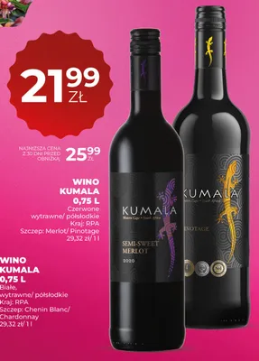 Wino Kumala Semi-Sweet Merlot czerwone półsłodkie RPA promocja w Duży Ben