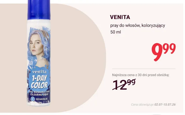 Spray do włosów koloryzujący Venita 1-Day Color promocja w Rossmann