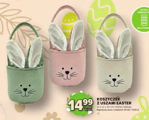 Koszyczek z uszami Easter 12 x 12 x 20 cm, różne rodzaje promocja w Stokrotka